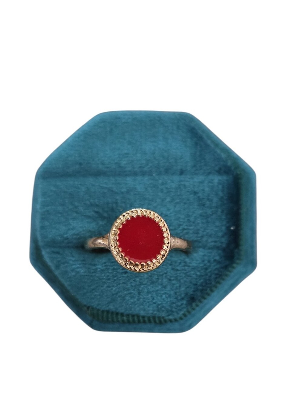 Size 9 Gold-Tone Round Red Enamel Ring